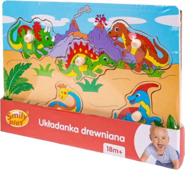 Drewniana układanka z dinozaurami i uchwytami