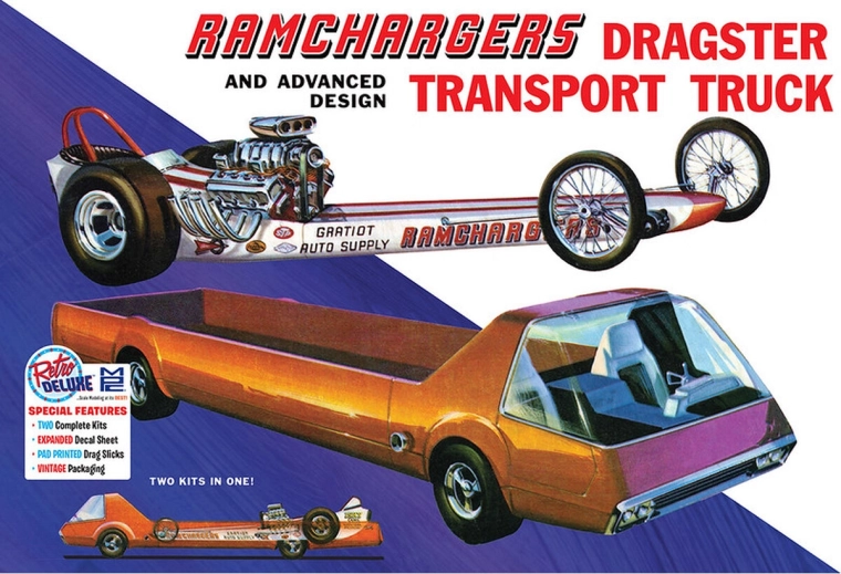 Plastikowy model auta 1:25 MPC Ramchargers dragster & transporter truck