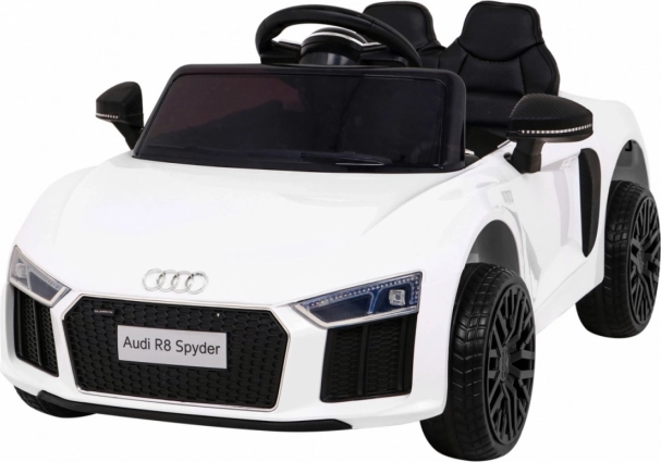 Dziecięcy elektryczny samochodzik Audi R8 Spyder, biały, koła EVA, zdalne sterowanie, LED i MP3