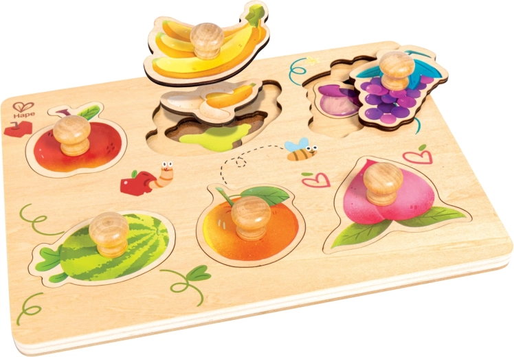 Drewniane warstwowe puzzle owoce Hape z uchwytami