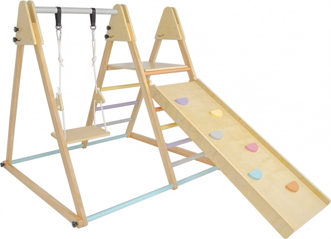 Drewniany zestaw zabawowy dla dzieci ze zjeżdżalnią