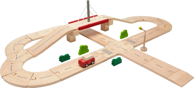 Drewniany tor samochodowy z mostem PlanToys