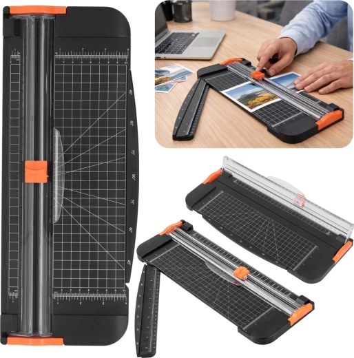 Ręczna gilotyna do papieru A3 z nożem przesuwanym i wysuwalną linijką