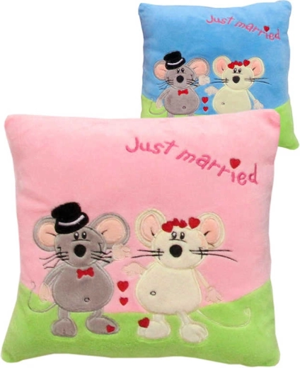 Pluszowa poduszeczka z myszkami Love just married 25 x 25 cm - 1 sztuka