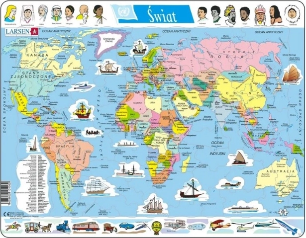 Larsen Świat – mapa polityczna (edukacyjne puzzle ramkowe, wersja polska)