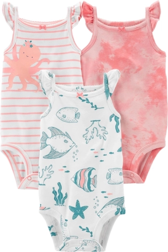 CARTER'S body bez rękawów Pink Ocean 3 szt. – Rozm. 62