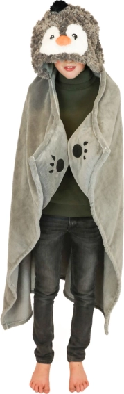 Cozy Noxxiez przytulny ogrzewający dziecięcy koc z kapturem Pingwin