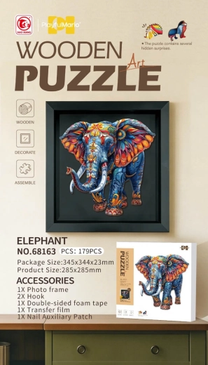 Drewniane puzzle słoń 179 elementów z ramką