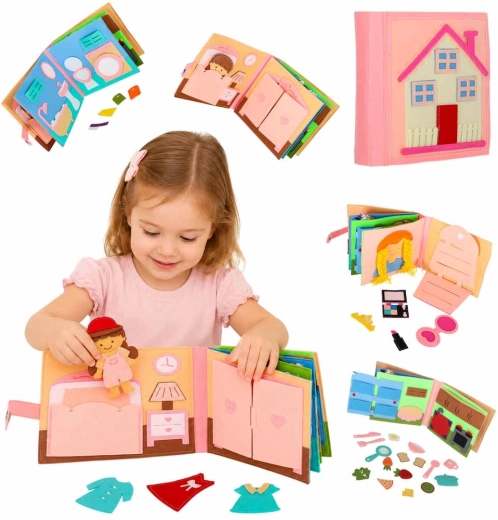 Filcowa sensoryczna książeczka edukacyjna 3D domek z ruchomymi elementami