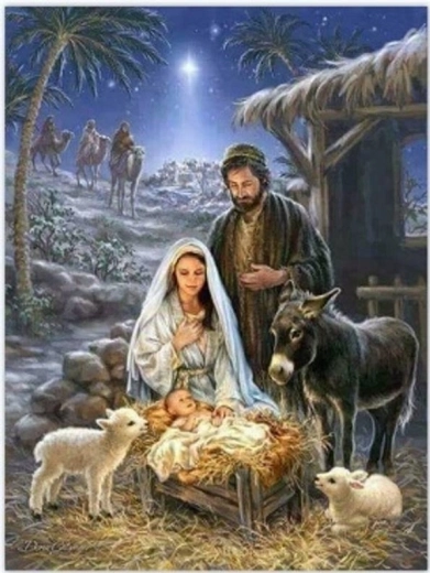 Malowanie diamentowe Jezus w żłóbku 30 × 40 cm