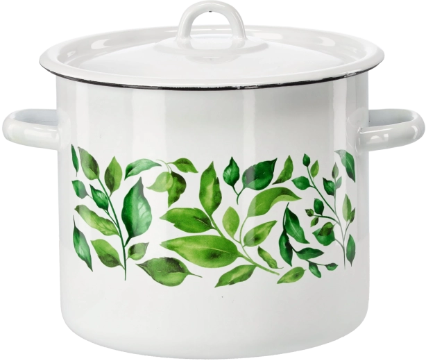 Emaliowany garnek 7 l 22 cm biały Fikus z pokrywką