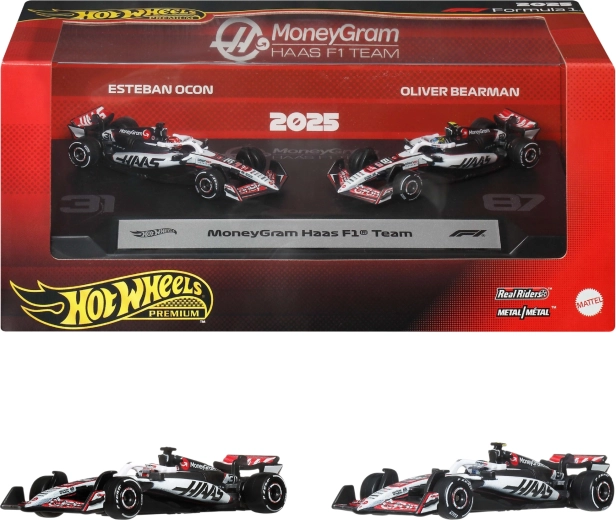 Hot Wheels Premium Formula 1 MoneyGram Haas zestaw 2 metalowych modeli F1 Ocon i Bearman