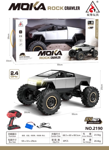 Zdalnie sterowany pojazd terenowy Rock Crawler Truck srebrny 1:8