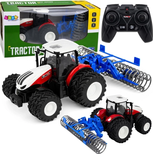 RC traktor ze zdejmowanym/przyczepianym wałem rolniczym 1:24, czerwony, ze światłami