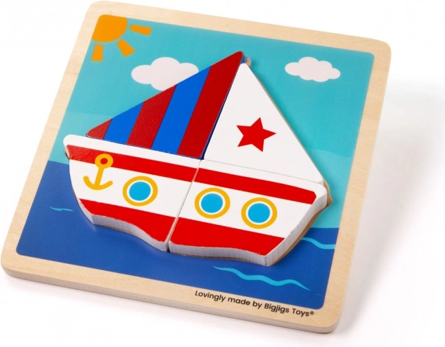 Drewniane puzzle wkładane Żaglówka