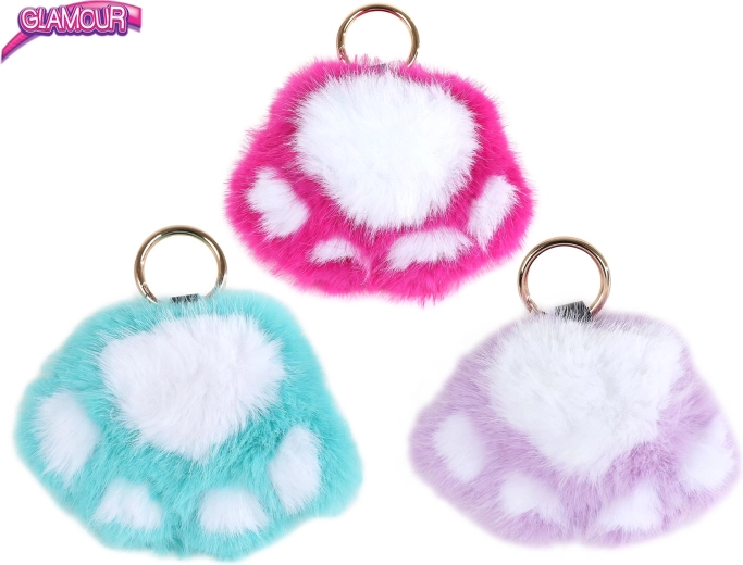 Glamour pluszowy brelok do kluczy w kształcie kociej łapki 9 cm