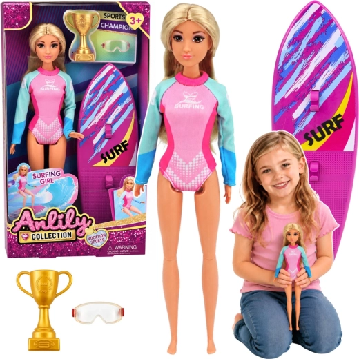 Lalka Anlily surferka z deską surfingową i akcesoriami