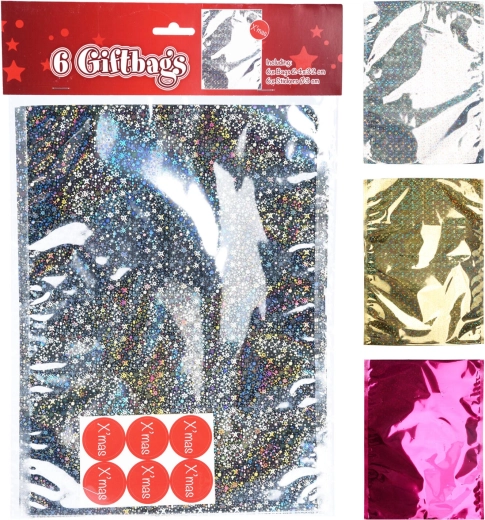 Zestaw prezentowych torebek celofanowych z naklejkami 32 × 24 cm, mix kolorów (6+6 szt.)