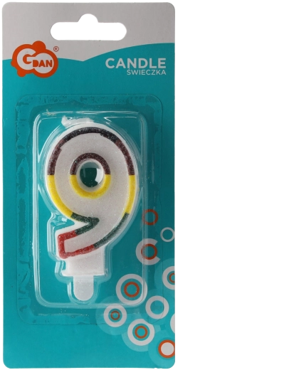Świeczka urodzinowa cyfra 9 z połyskującą obwódką