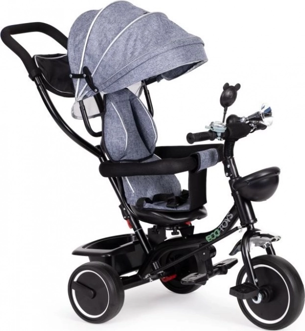 Dziecięcy rowerek trójkołowy z obrotowym siedziskiem i daszkiem ECOTOYS szary