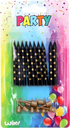 Świeczki ze stojaczkami ze złotymi kropeczkami, 10 szt.