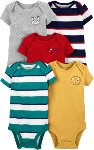 Bawełniane body niemowlęce Carter’s z krótkim rękawem Stripe dla chłopca, 5 szt., rozmiar 56
