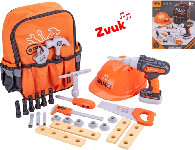 Zestaw narzędzi dla dzieci z wiertarką akumulatorową i plecakiem, 28 elementów