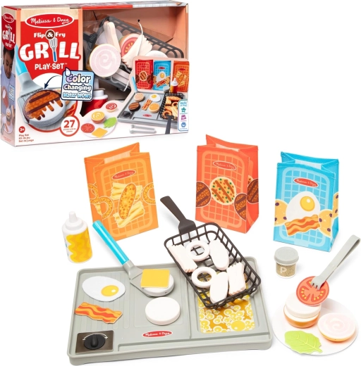 Melissa & Doug Flip & Fry zestaw do grillowania z jedzeniem zmieniającym kolor, 27 elementów