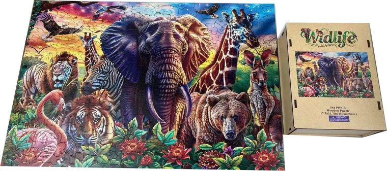 Drewniane puzzle dzika przyroda