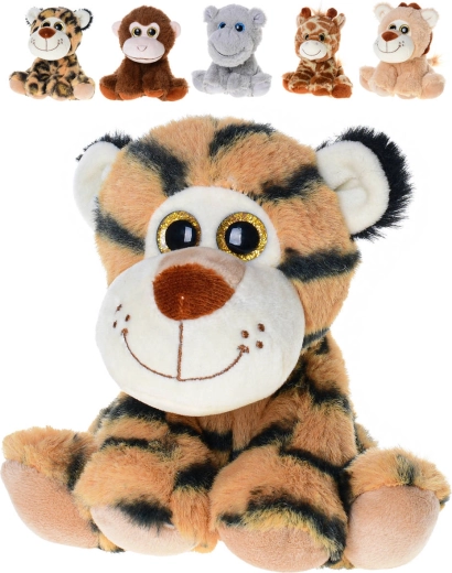 Pluszowe siedzące zwierzątko safari 14 cm z błyszczącymi oczami - 1 szt.