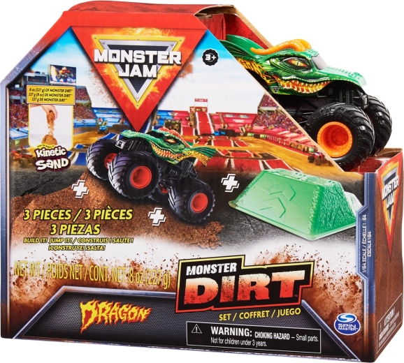 Monster Jam Dragon – metalowy monster truck 1:64 z rampą do skoków i piaskiem