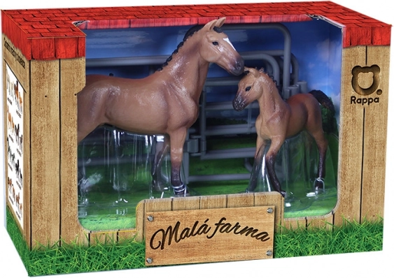 Zestaw koni z zagrodą - brązowy z białą plamą