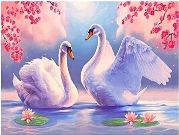 Diamentowe malowanie Łabędzie wśród lilii 30 × 40 cm