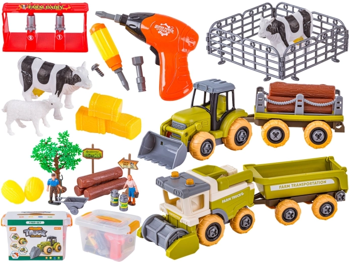 Mini farma – zestaw do skręcania z traktorem, kombajnem i akcesoriami w walizce