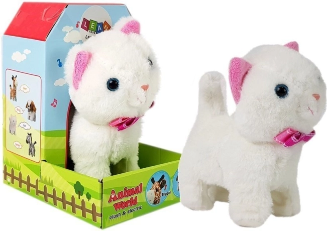 Interaktywny biały kot na baterie