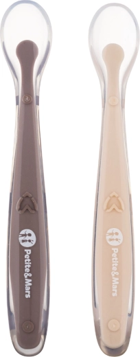 Petite&Mars silikonowe łyżeczki z etui podróżnym Take&Match sand cocoa, 2 szt.