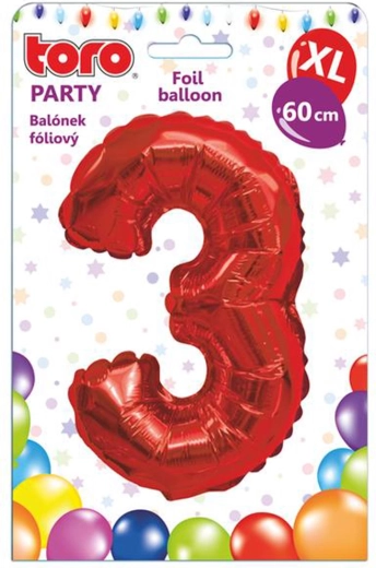 Balon foliowy cyfra 3, 60 cm, czerwony