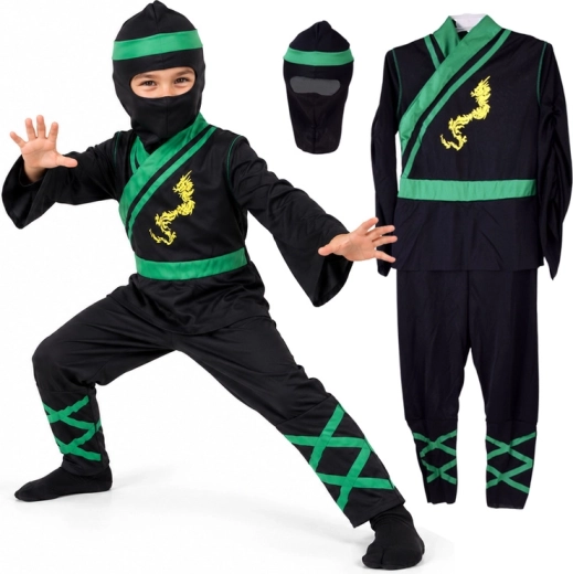 Dziecięcy kostium ninja z zielonymi detalami, rozmiar M