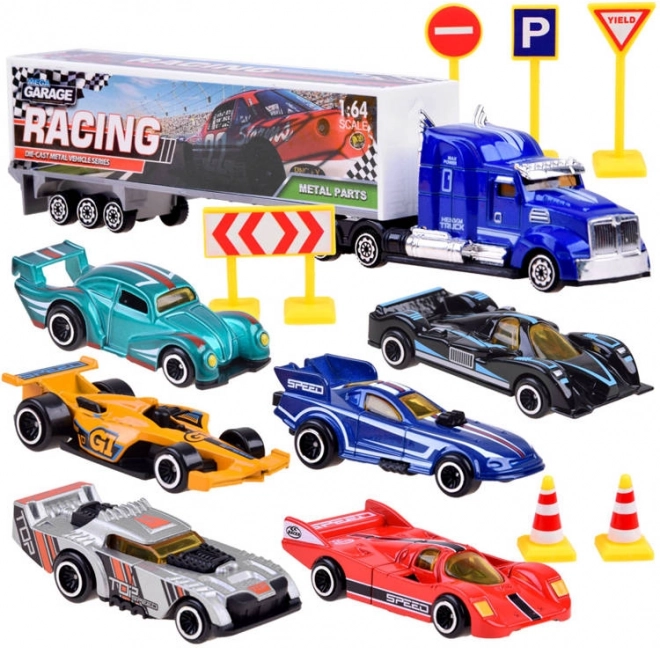 Metalowe autka zestaw wyścigówek ze znakami