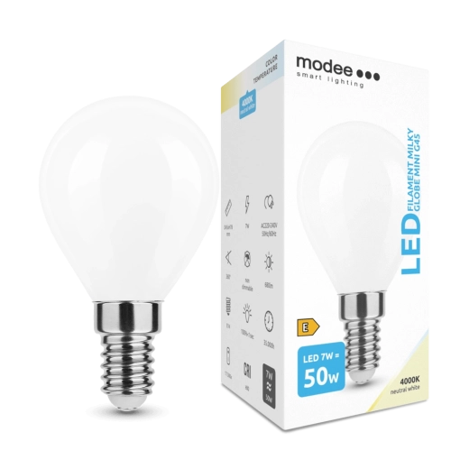 Żarówka LED Modee Smart Lighting Filament Milky Globe Mini E14 7 W neutralna biel