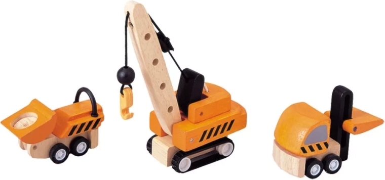 PlanToys zestaw drewnianych aut – pojazdy budowlane