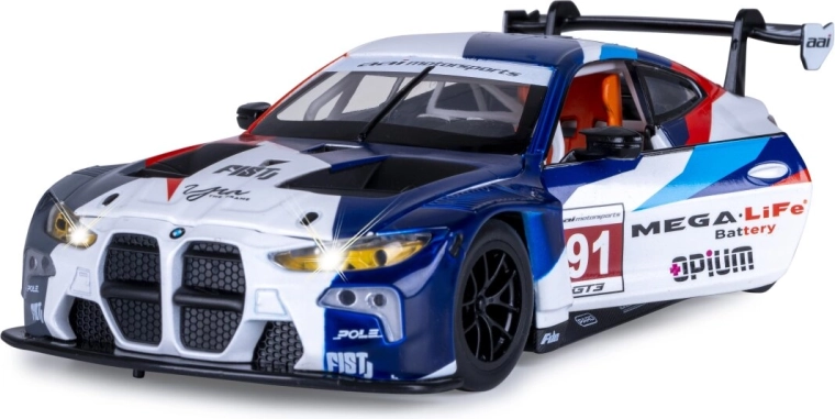 Metalowy model BMW M4 GT3 1:24 biały ze światłami i dźwiękami
