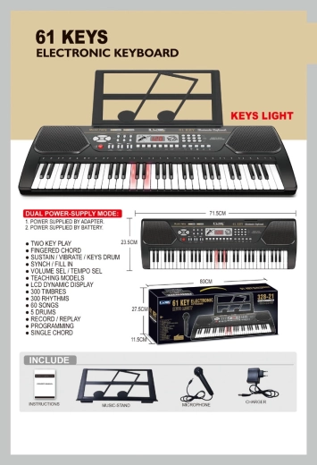 Keyboard elektroniczny 61 klawiszy z mikrofonem