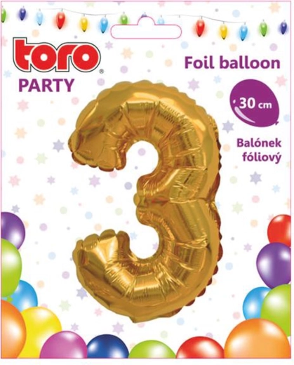 Balon foliowy cyfra 3, 30 cm, złoty TORO