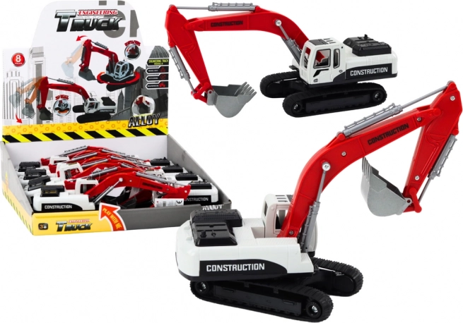 Metalowa koparka gąsienicowa czerwono-biała