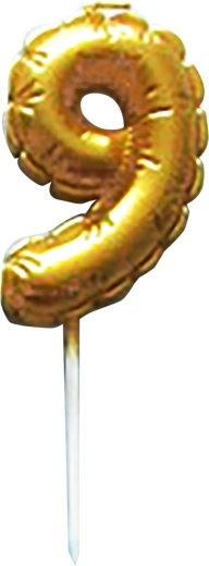 Świeczka tortowa cyfra 9 złota na patyczku 6 cm