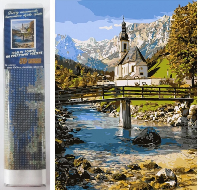 Malowanie diamentowe – Kościół w Ramsau 30 × 40 cm
