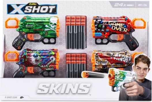 Zestaw blasterów X-SHOT Skins Menace – 4 szt., 24 strzałki