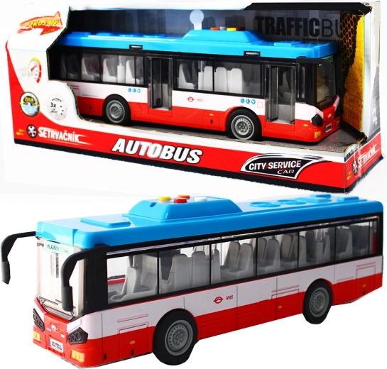 Miejski autobus na napęd cierny z światłami i dźwiękami – czerwony