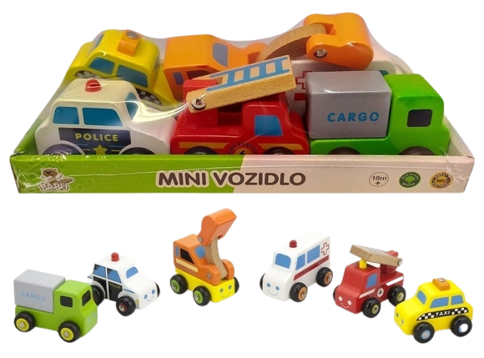 Babu mini drewniane pojazdy – zestaw 6 sztuk